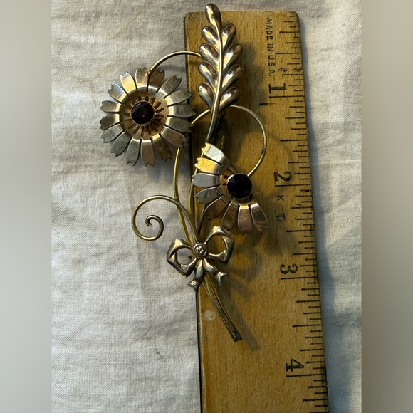 Vintage Van Dell 12K Gold Filled onSterling Silver Floral Brooch - Picture 6 of 7